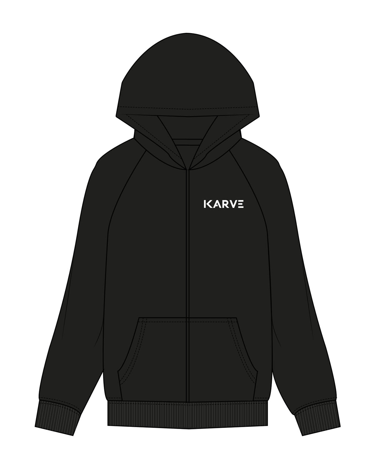 The Womens Zip Hoodie - Black - Karve Lagree Fit - Left Chest - Embroidered - White
