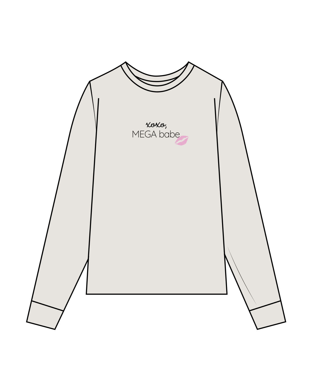 The Womens Heavyweight Long Sleeve - Washed Bone - Megafit House - Center Chest Stacked - Printed - Black