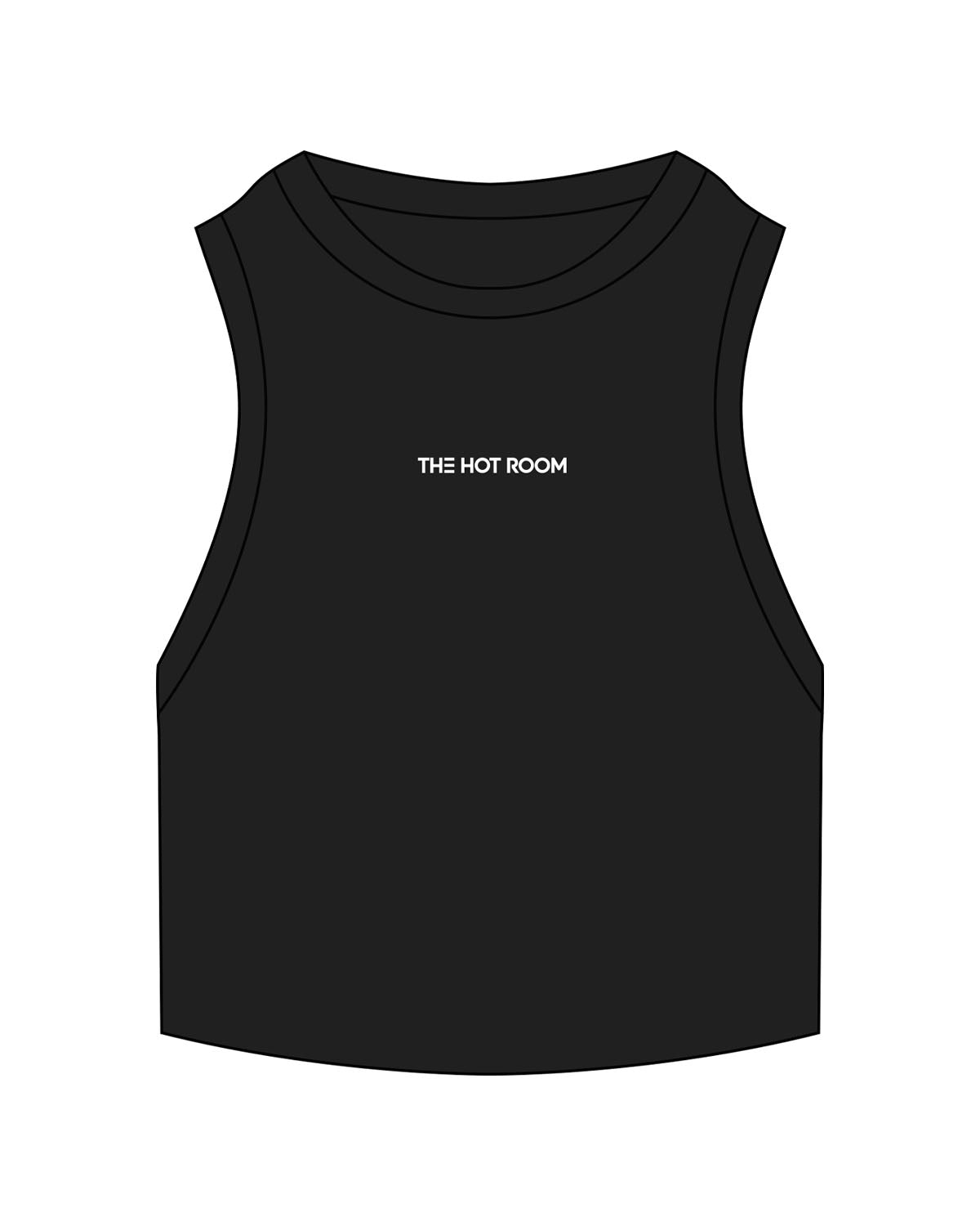 The Ribbed Crop Tank - Black - The Hot Room - Center Chest - Embroidered - White