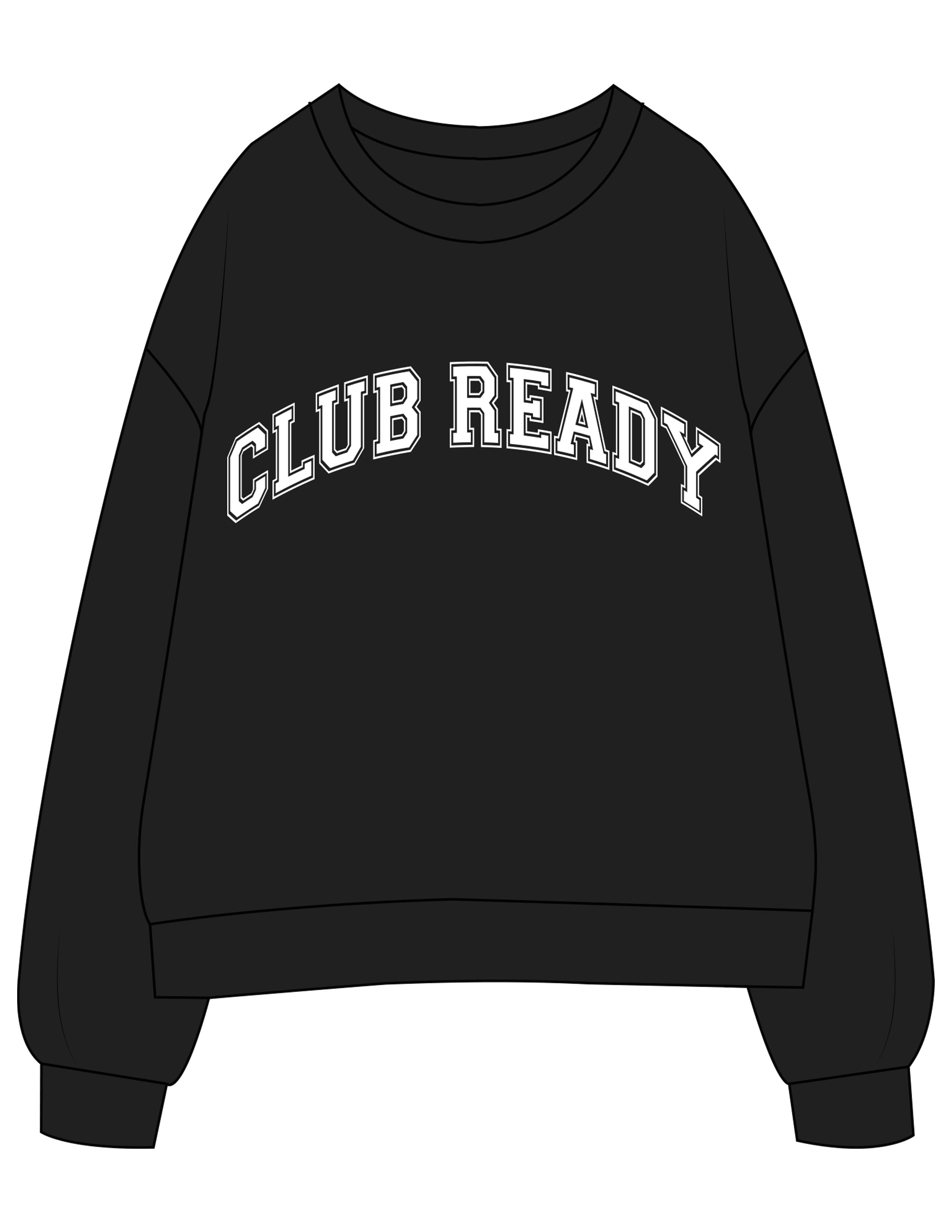 The Womens Crewneck - Black - Club Ready - Center Chest Arc & Back Neckline - Printed - White
