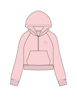 The Half Zip Hoodie - Light Pink - Peachy Glow - Left Chest & Back Stacked - Printed - Tone on Tone