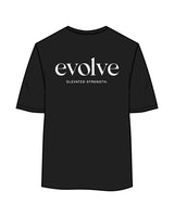 The Womens Oversized Tee - Black - Evolve Lagree - Left Chest & Back Stacked - Printed - White