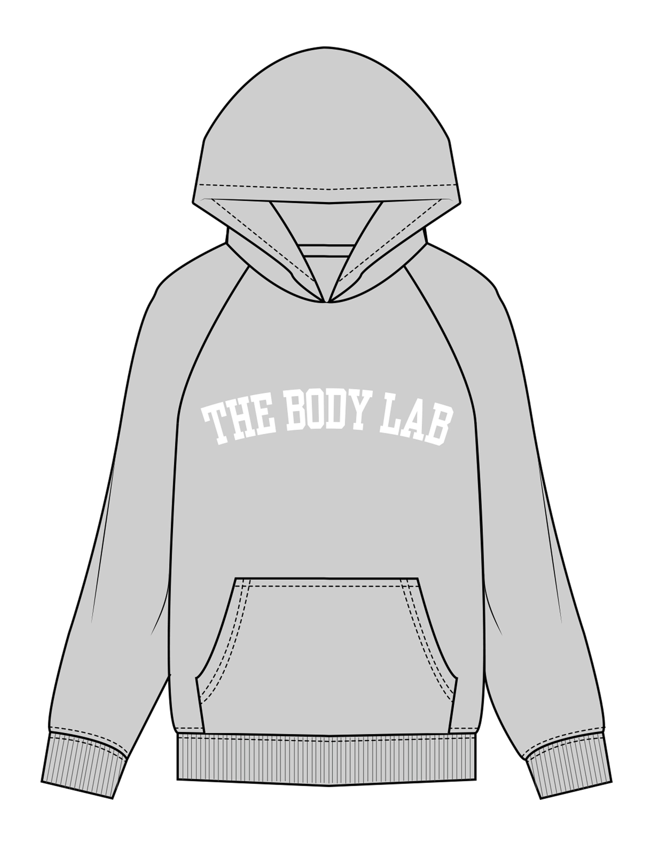 The Womens Hoodie - Heather - Body Lab - Center Chest Arc - Printed - White