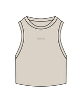 The Ribbed Crop Tank - Bone - Onyx Fit - Center Chest - Embroidered - Tone on Tone