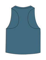 The Crop Muscle Racerback - Heather Deep Teal - Rebel Ride - Center Chest - Printed - White