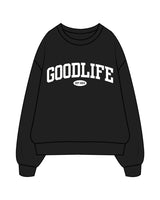 The Mens Crewneck - Black - Goodlife Chiropractic - Center Chest Stacked & Back Neckline - White