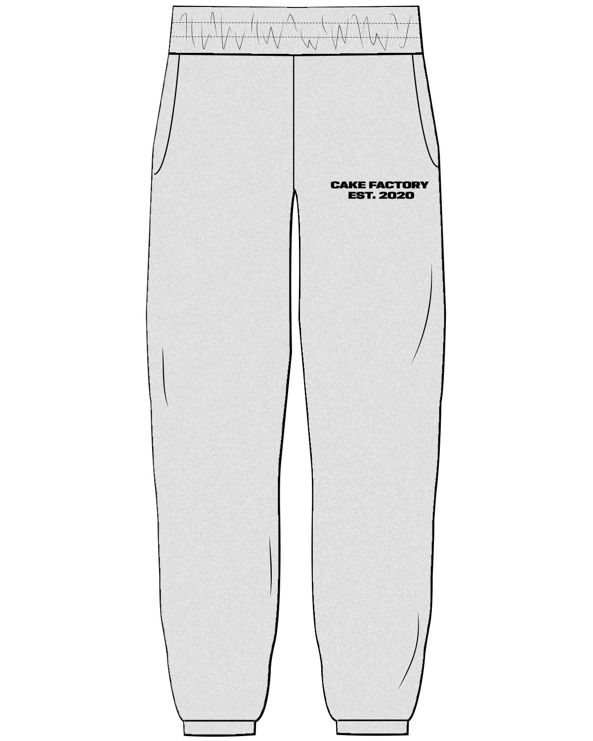 The Womens Sweatpants - Heather - Cake Factory - Left Chest - Text Stacked - Black