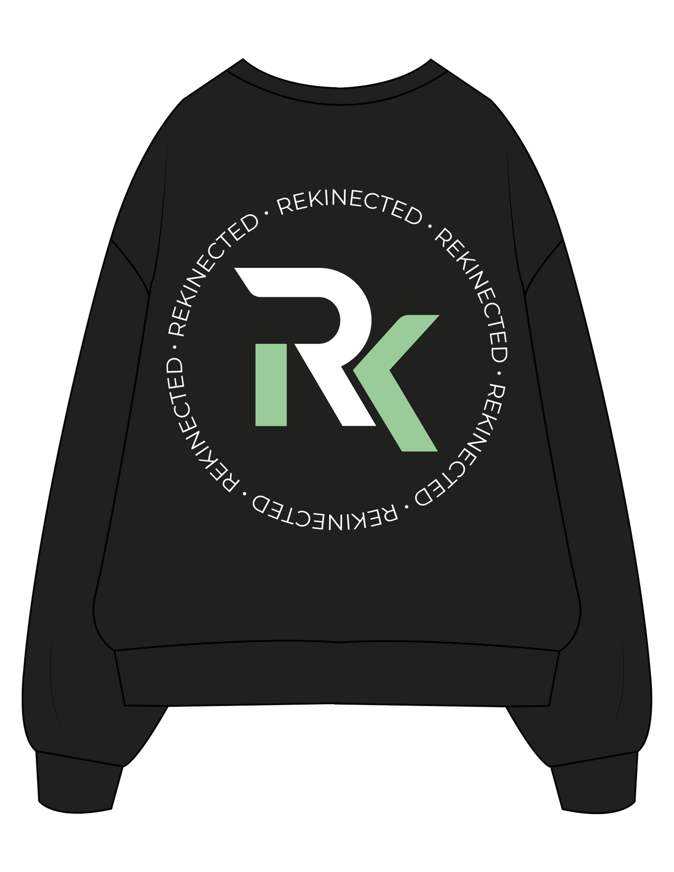 The Womens Crewneck - Black - REKINECTED - Left Chest & Center Back Circular - Printed - Full Color