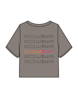 The Heavyweight Crop Tee - Washed Gray - Slow Burn - Center Chest & Back Stacked - Full Color