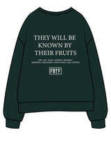 The Mens Classic Crewneck - Pine Green - Fed By The Fruit - Chest Stacked & Back Stacked - Printed - Off White