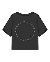 The Heavyweight Crop Tee - Washed Black - Pose Pilates - Left Chest - Back Round Stacked - Washed Bone Printed