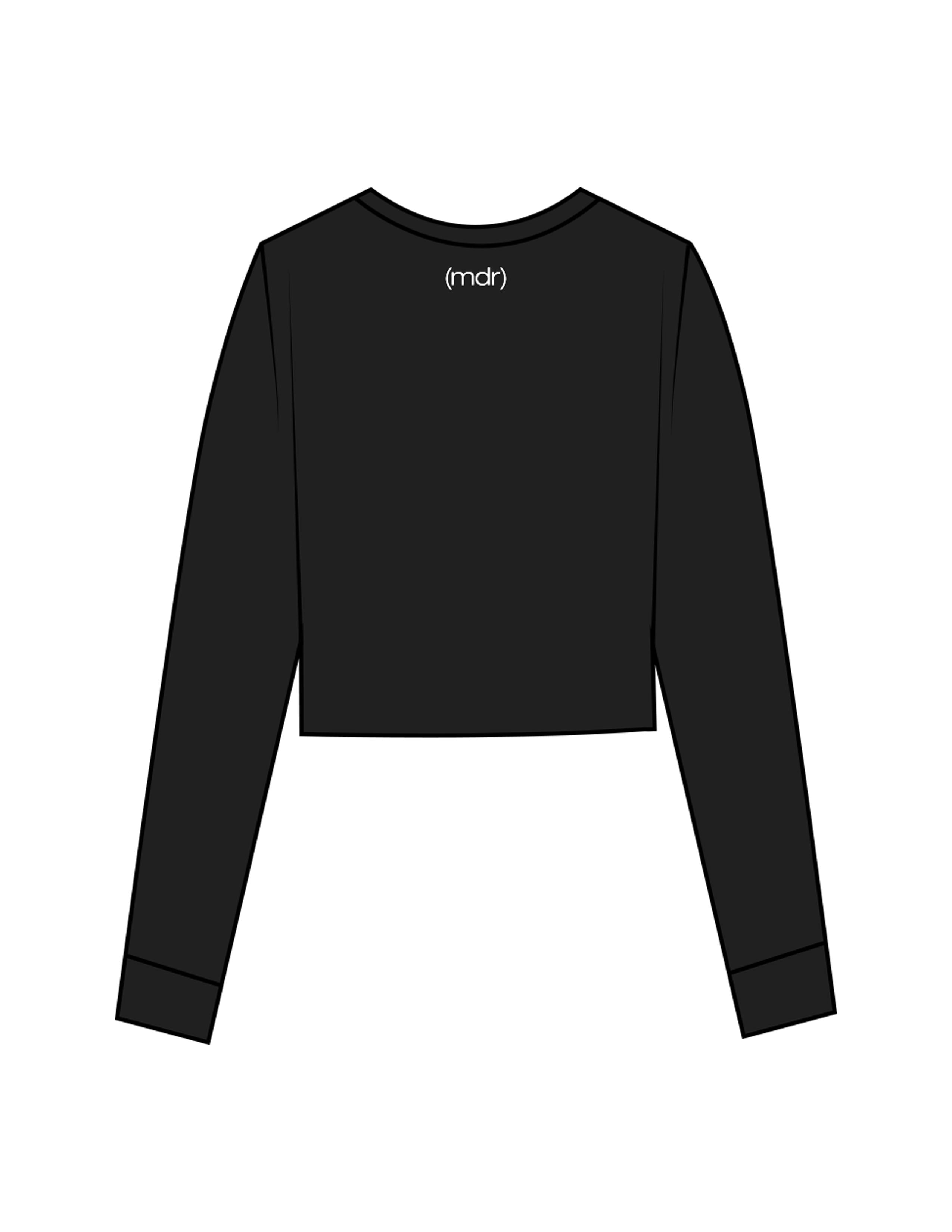 The Micro Rib Crop Long Sleeve - Black - The Studio (MDR) - Back Neckline - Printed - White