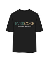 The Womens Oversized Tee - Black - EVERCORE - Left Chest & Back Center Stacked - Full Color