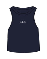 The Micro Rib Racer Crop - Navy - Dose - Center Chest - White