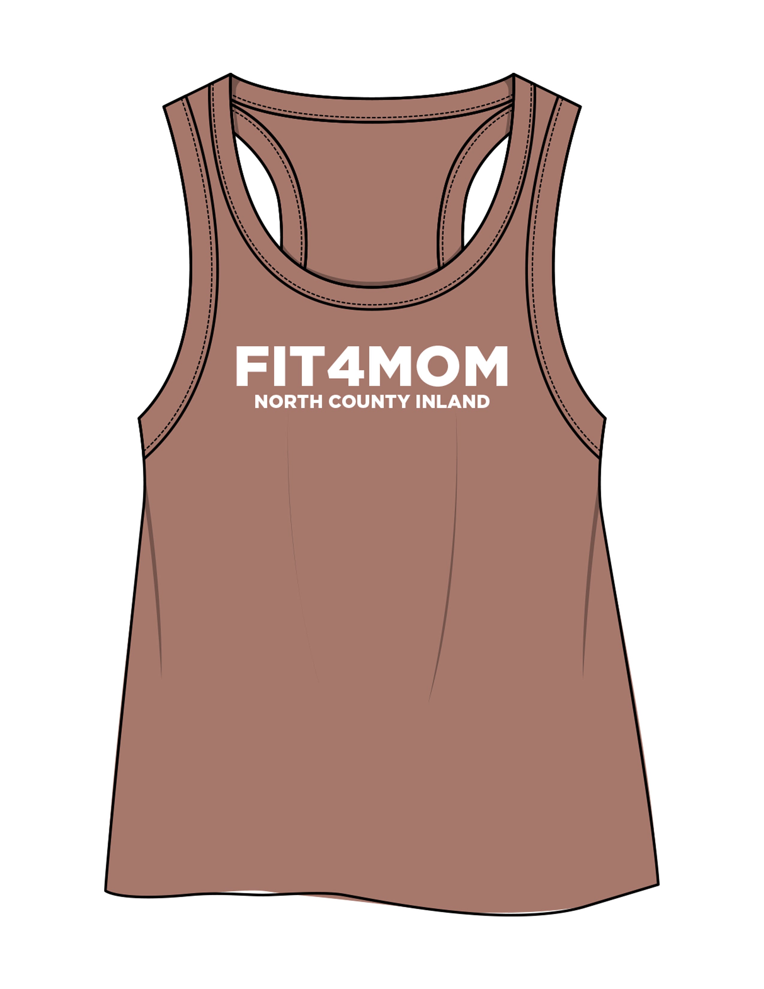 The Crop Tank - Clay - Fit 4 Mom North County Inland - Chest Stacked & Back Spine - Printed - White