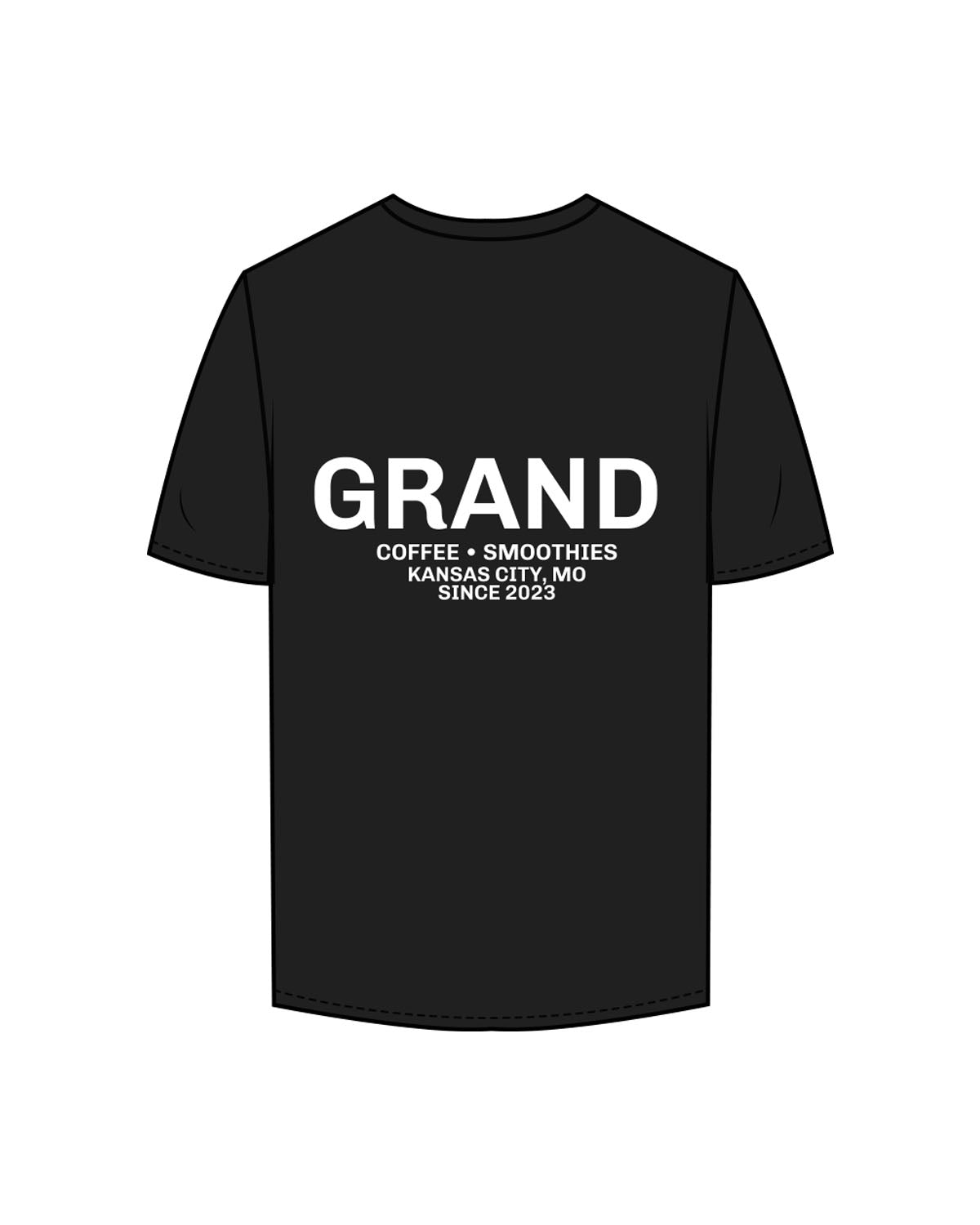 The Mens Tee - Black - Grand Co - Left & Right Upper Chest - Back Stacked - Printed - White
