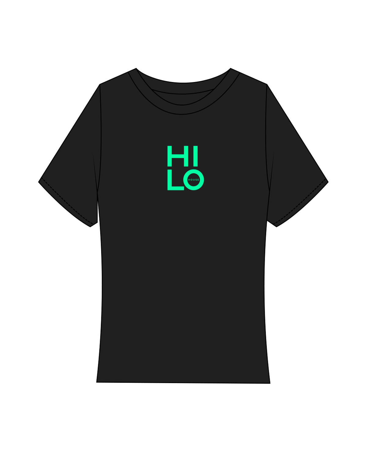 The Baby Tee - Black - Hilo House - Center Chest Stacked - Neon