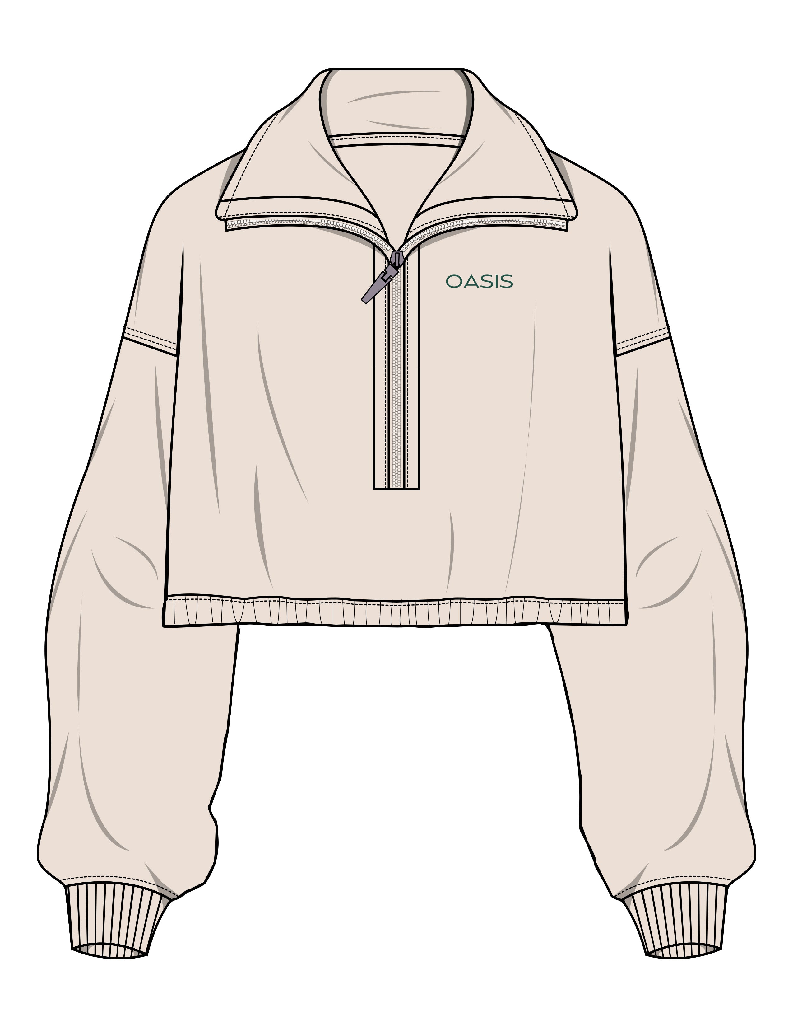 The Suede 1/2 Zip - Latte - OCWC - Left Chest "OASIS" - Embroidered - Green