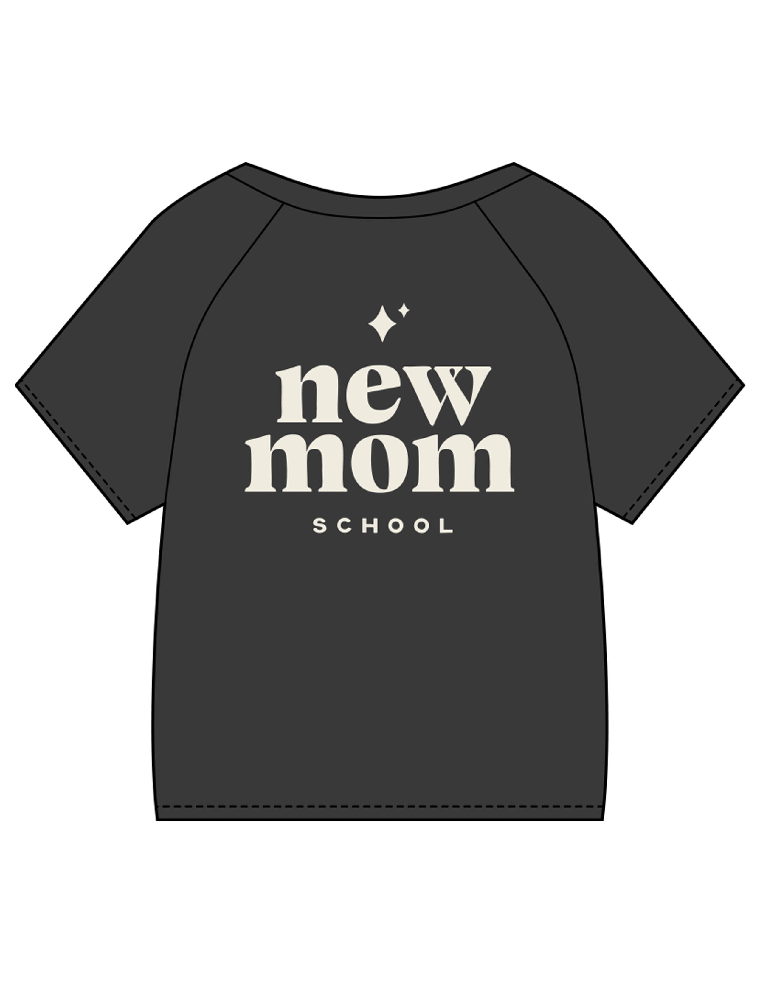 The Kids Heavyweight Tee - Washed Black - New Mom School - Left Chest & Back Stacked - Printed - Off White
