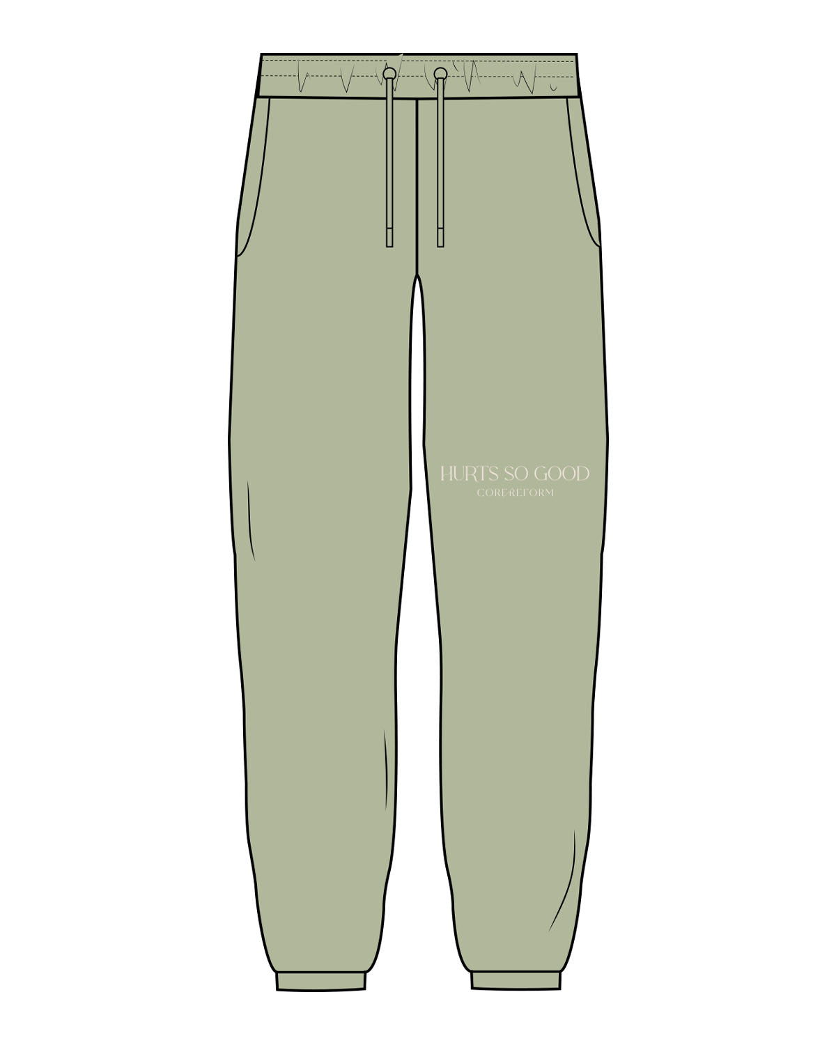 The Mens Classic Sweatpants - Pistachio - Core Reform - Left Leg "HURTS" - Printed - Khaki