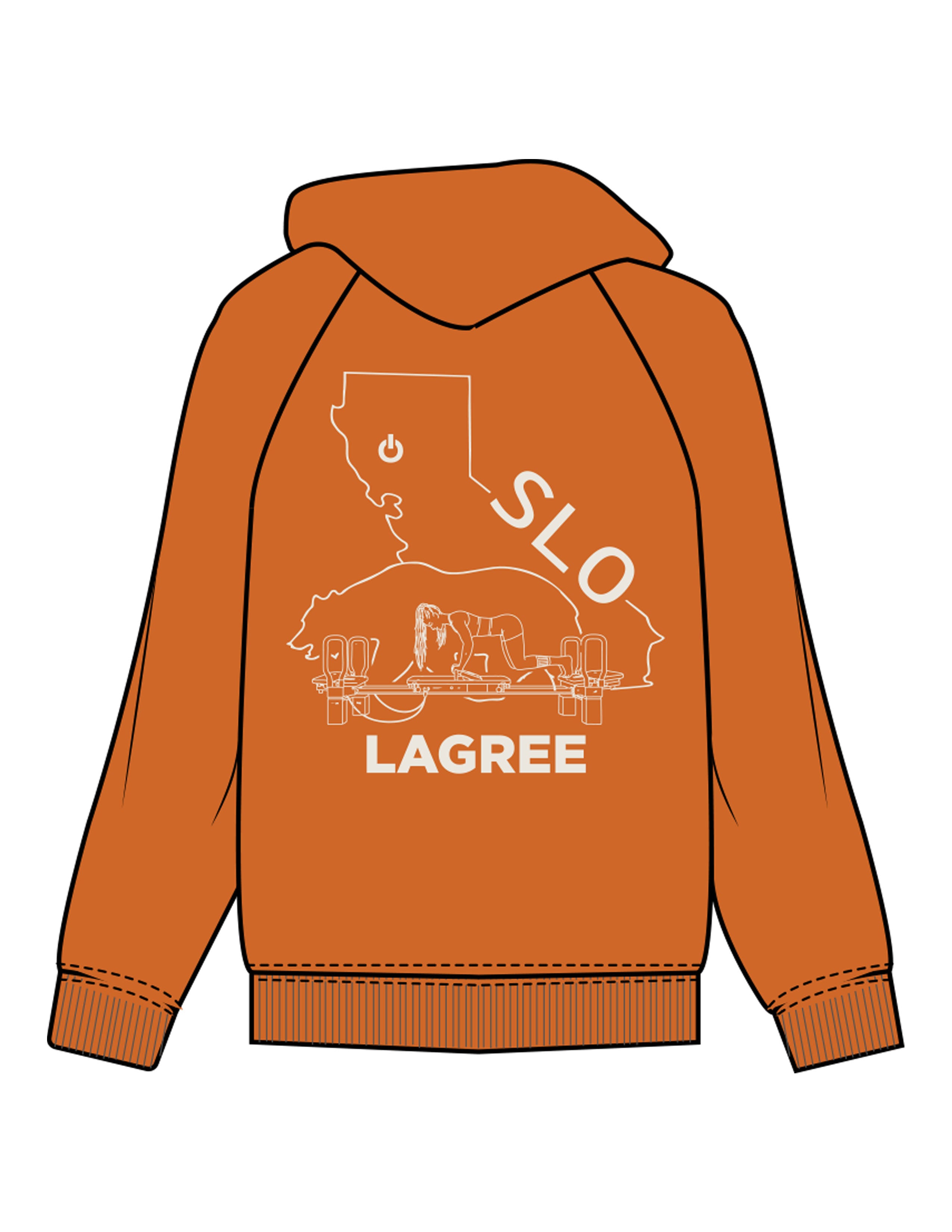 The Mens Hoodie - Cinnamon - Powerhouse Fitness - Front Upper Pocket & Full Back - Printed - Off White
