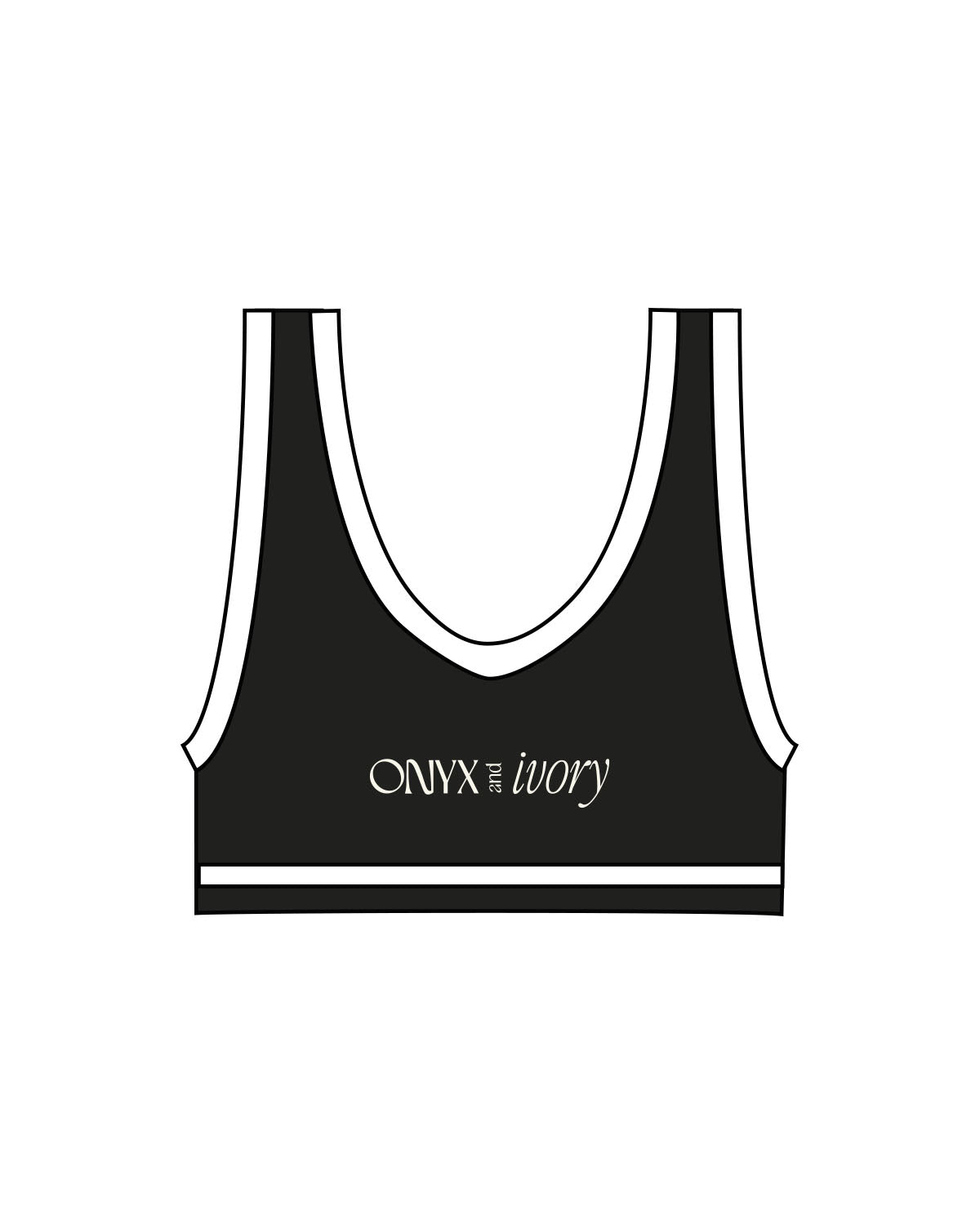 The Piped Bra - Black - Onyx & Ivory - Center Back - Printed - Off White