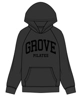 The Mens Hoodie - Washed Black - Grove Pilates - Center Chest Stacked - Black