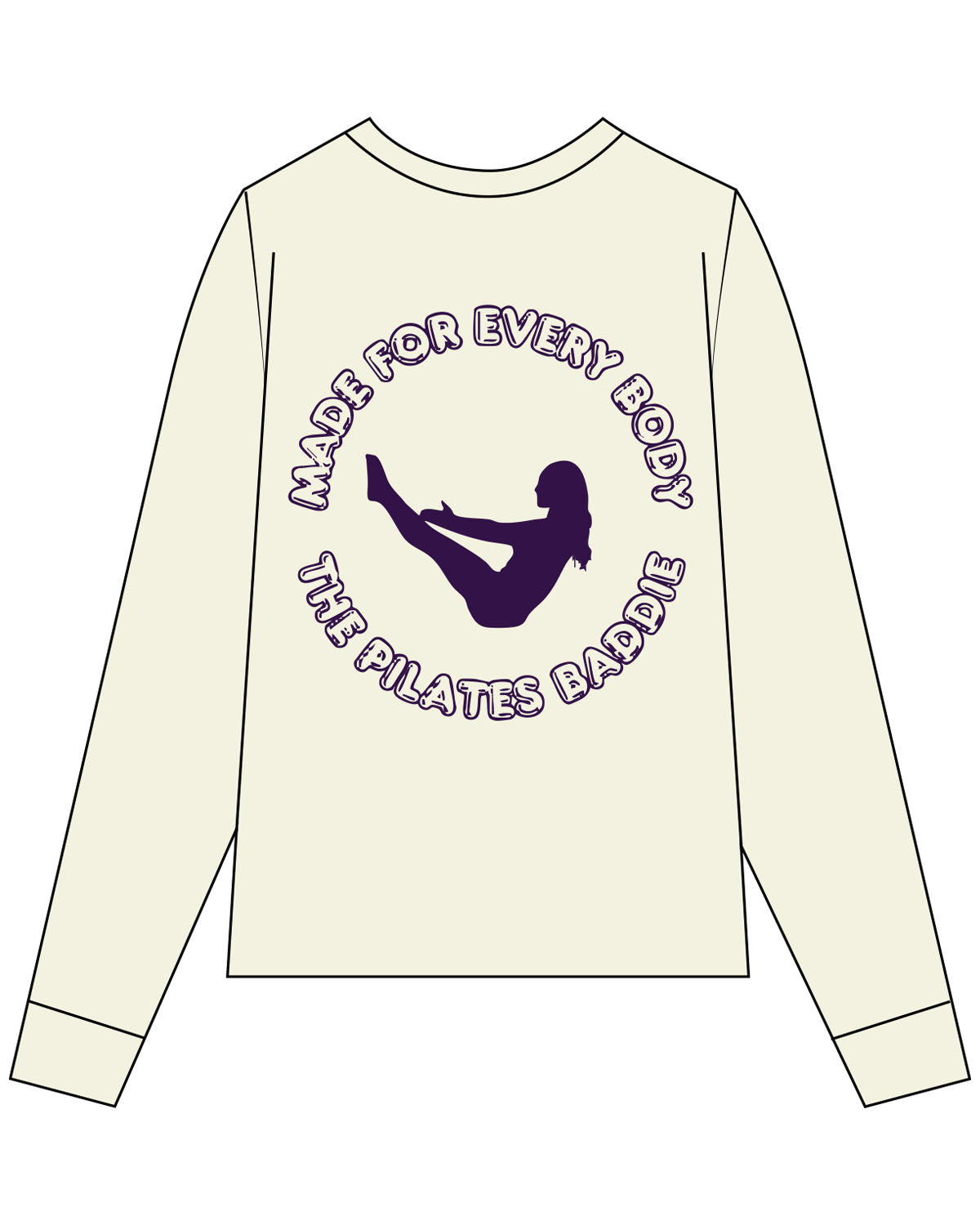 The Womens Oversized Long Sleeve - Butter - Pilates Baddie - Left Chest Arc & Back Round - Printed - Purple