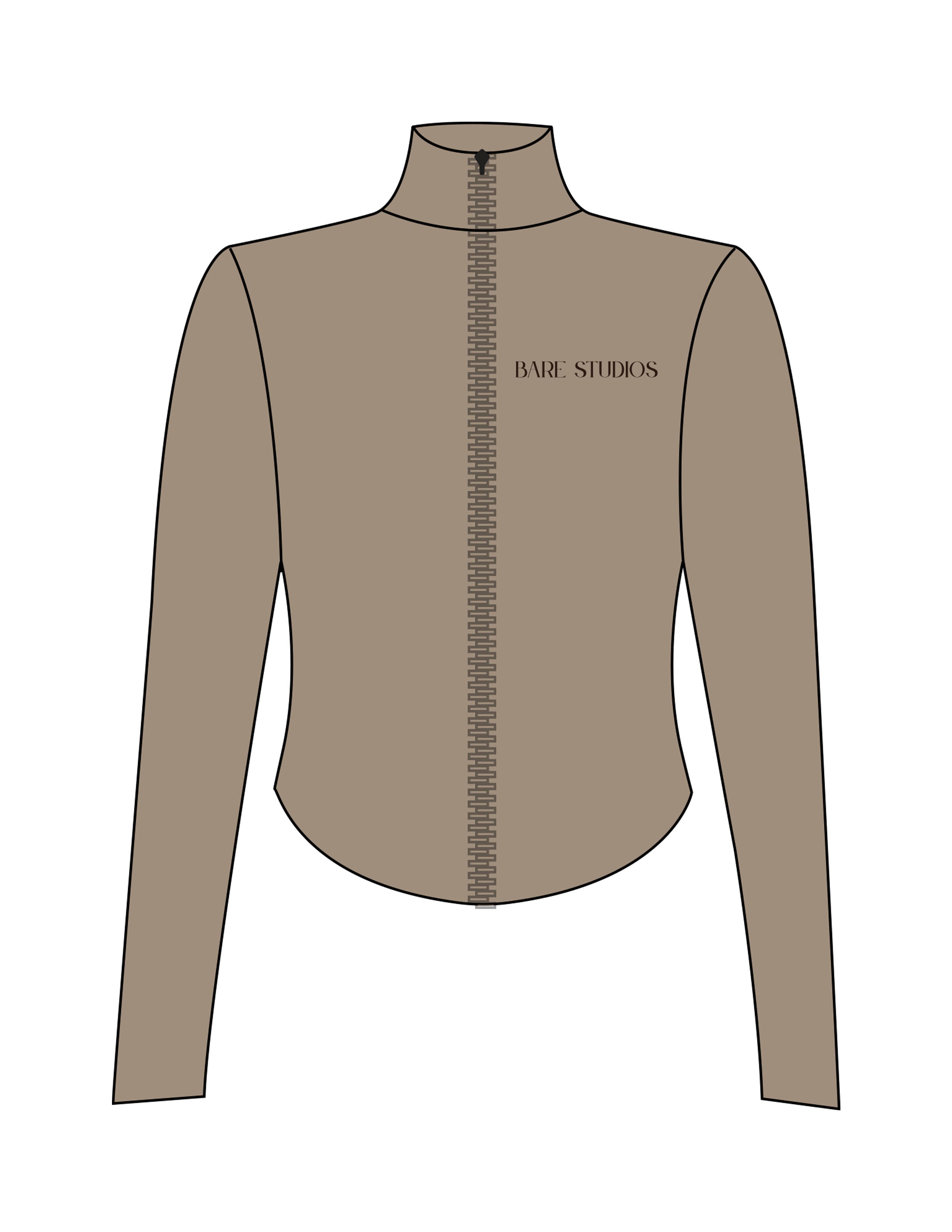 The 3/4 Crop Zip Jacket - Brown - Bare Pilates - Left Chest & Back Neckline - Printed - Brown