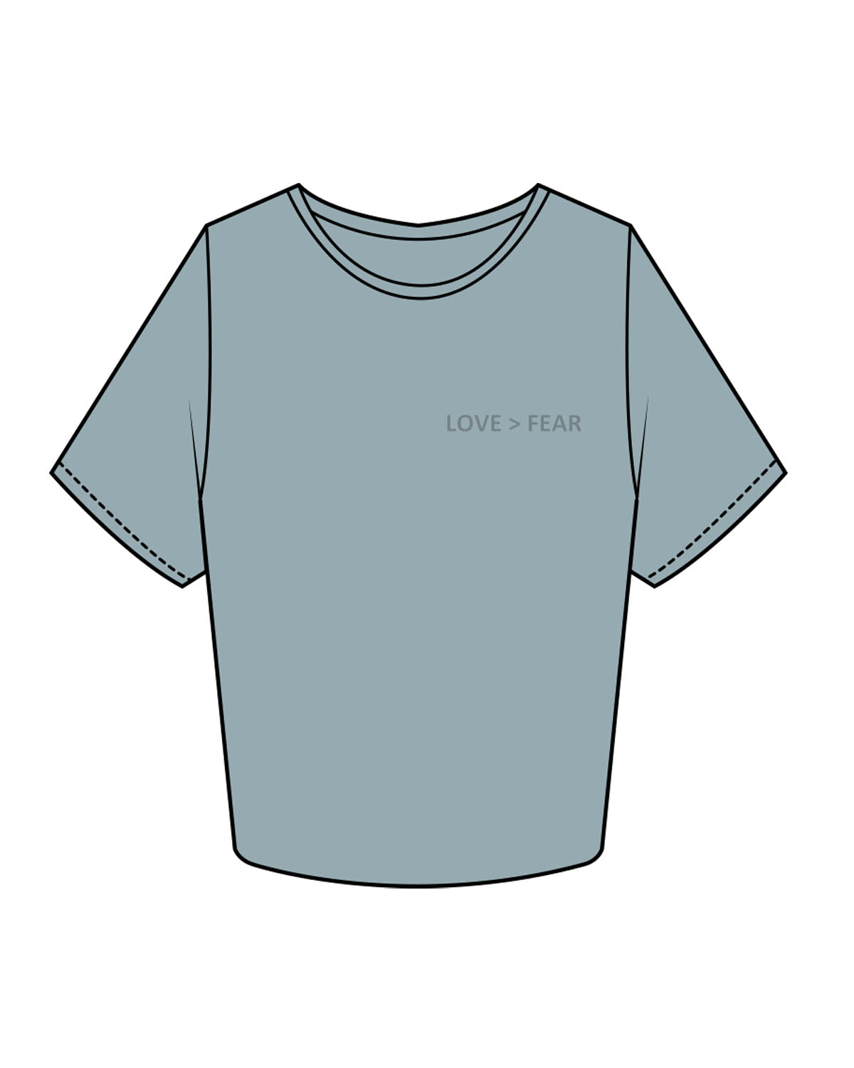 The Crop Tee - Mineral - Love > Fear - Left Chest & Back Center Stacked - Tone on Tone