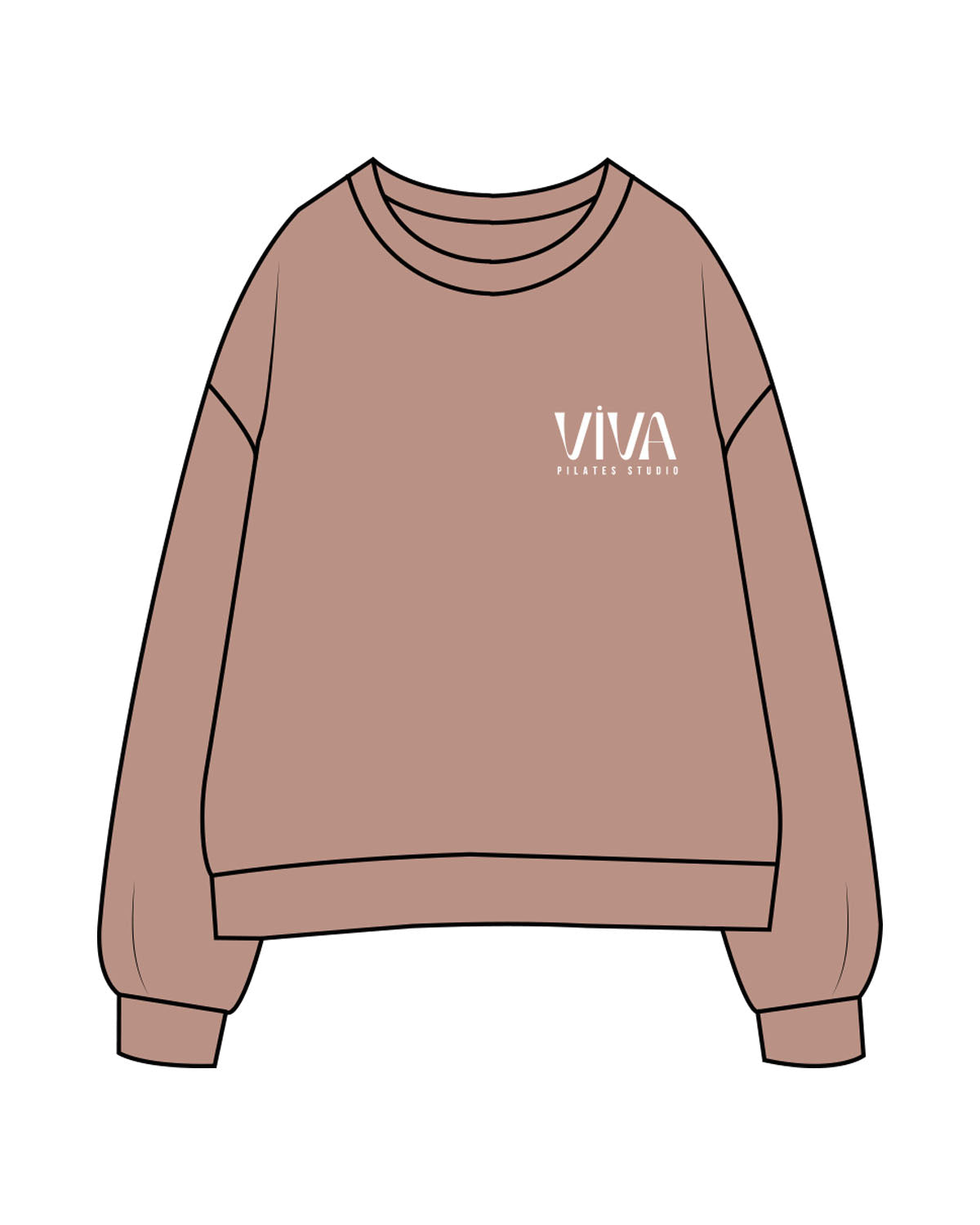 The Womens Crewneck - Clay - Viva Pilates - Left Chest Stacked & Center Back - Printed - White