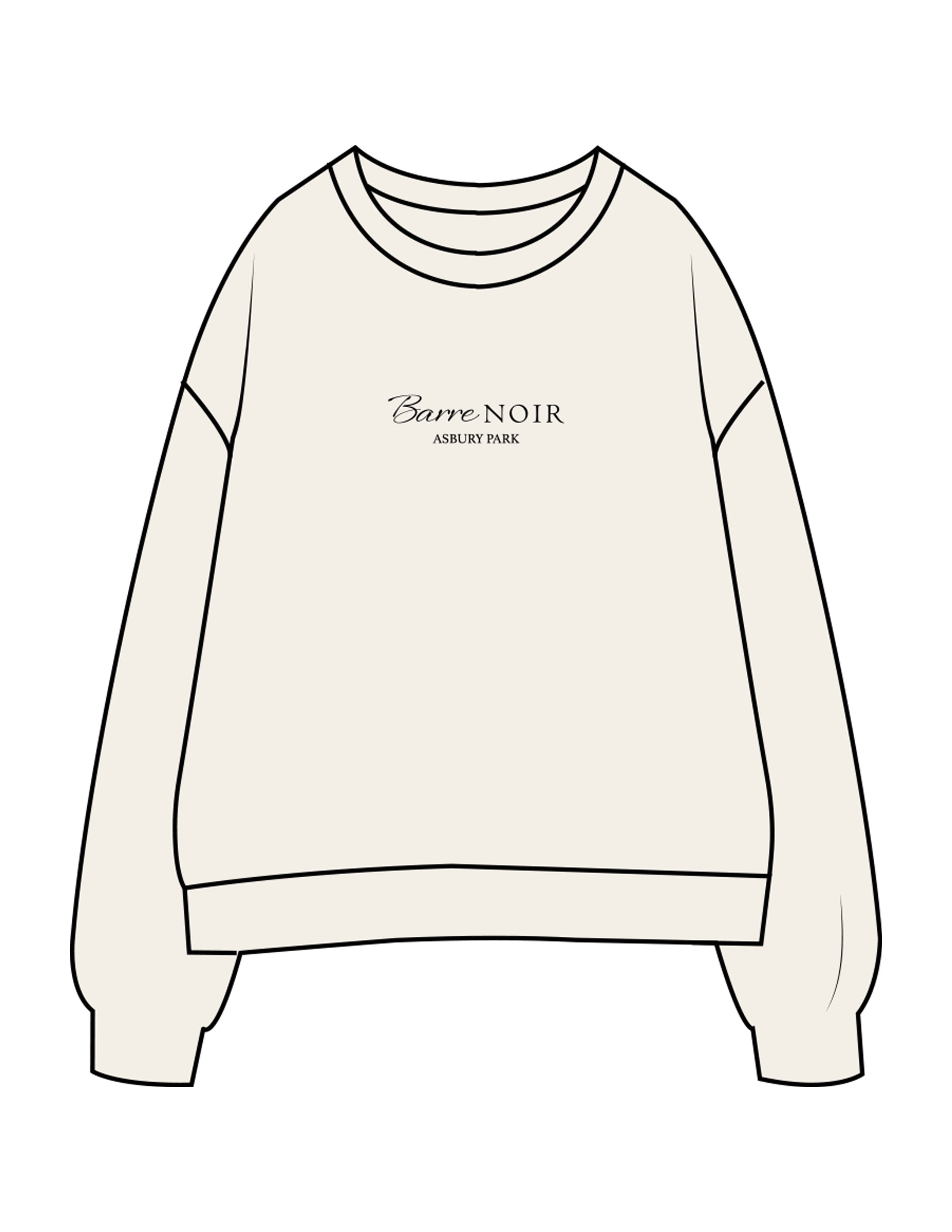 The Womens Crewneck - Butter - Pilates Method/Barre Noir - Center Chest Stacked - Printed - Black