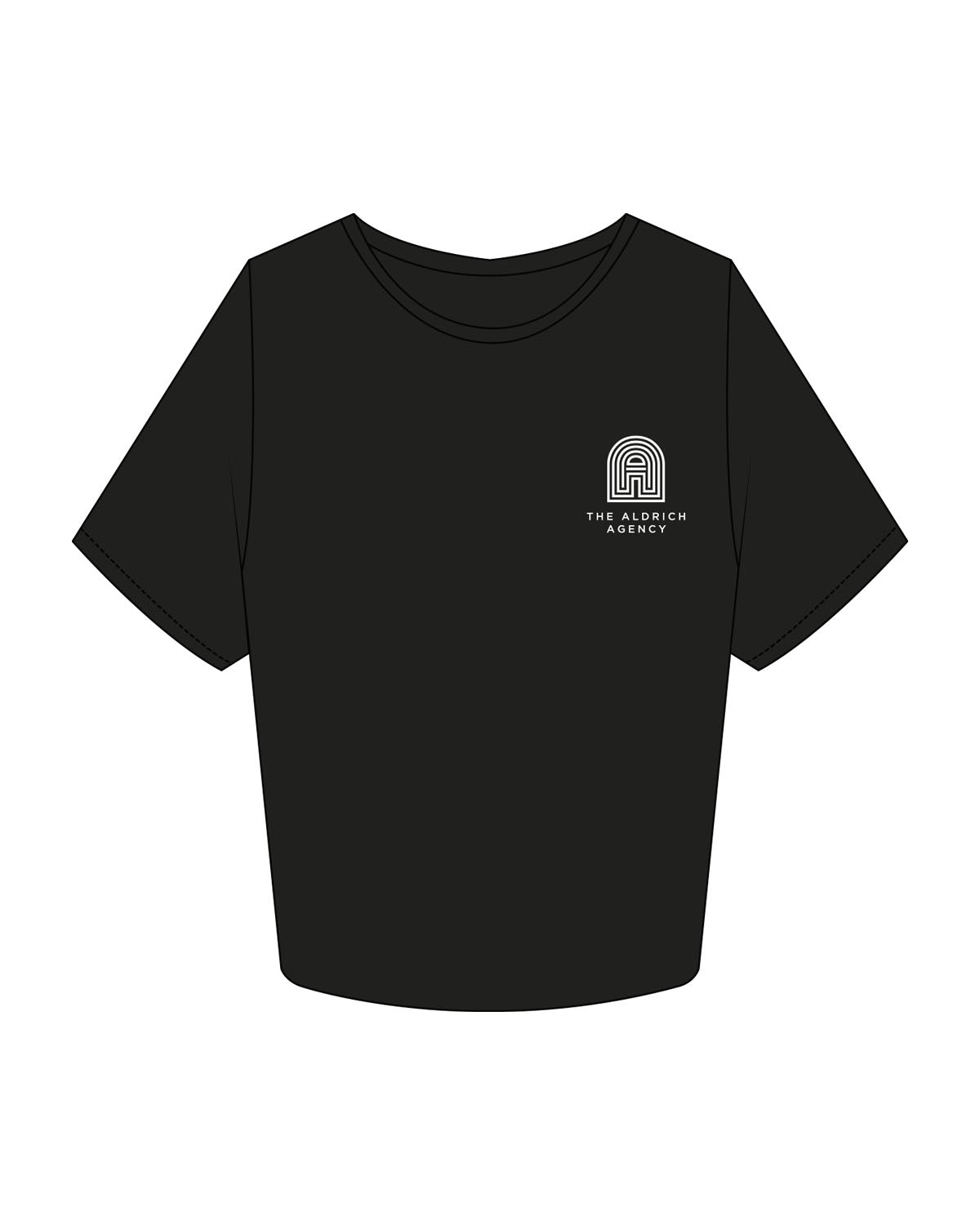 The Crop Tee - Black - Aldrich Agency - Left Chest Stacked - Printed - White