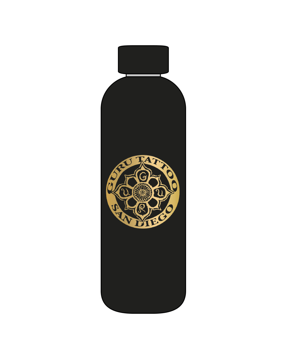 The Water Bottle - Black - Guru Tattoo - Center - Gold