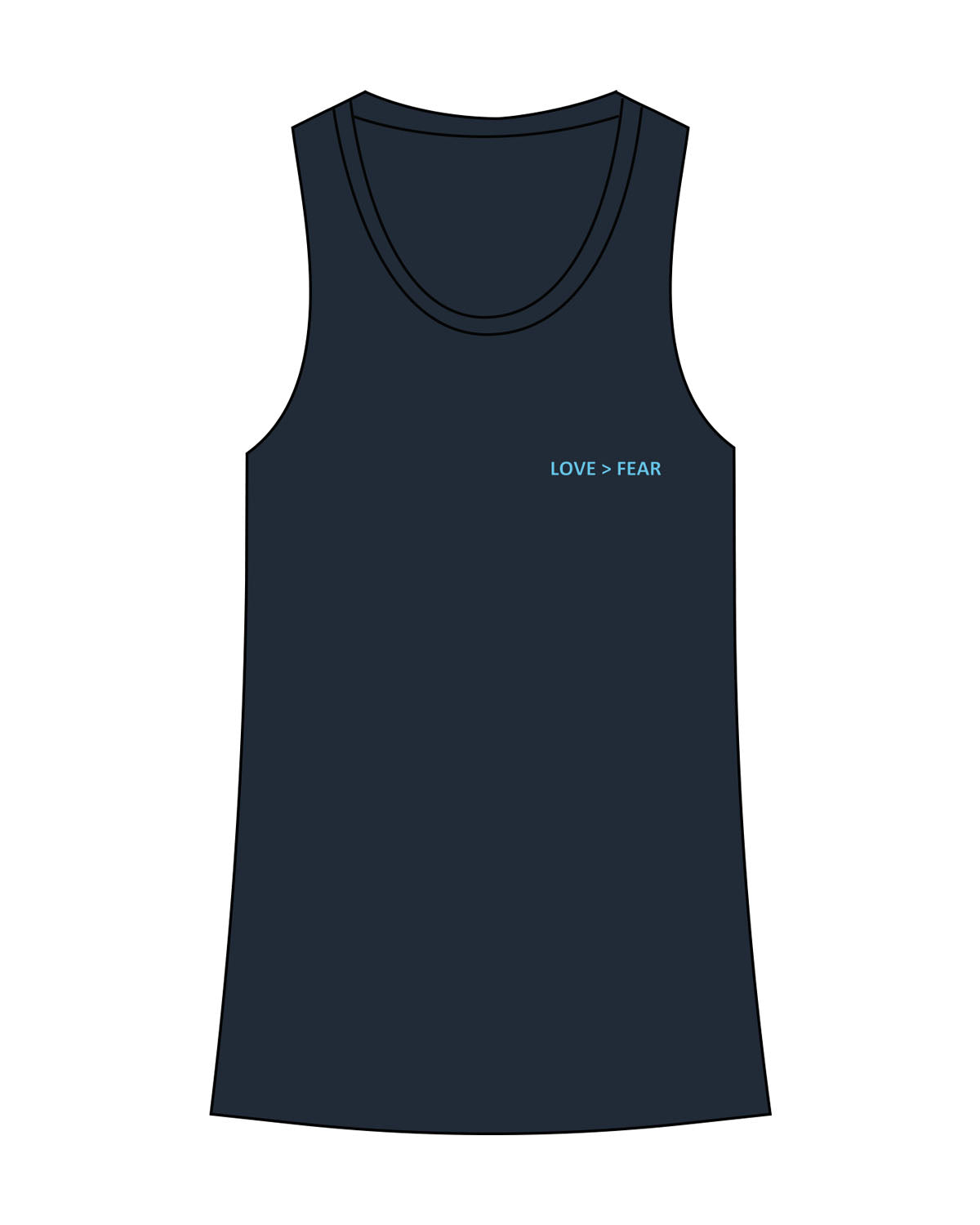 The Womens Full Length Tank - Navy - Left Chest - Printed - Tiffany Blue (66C6E8)