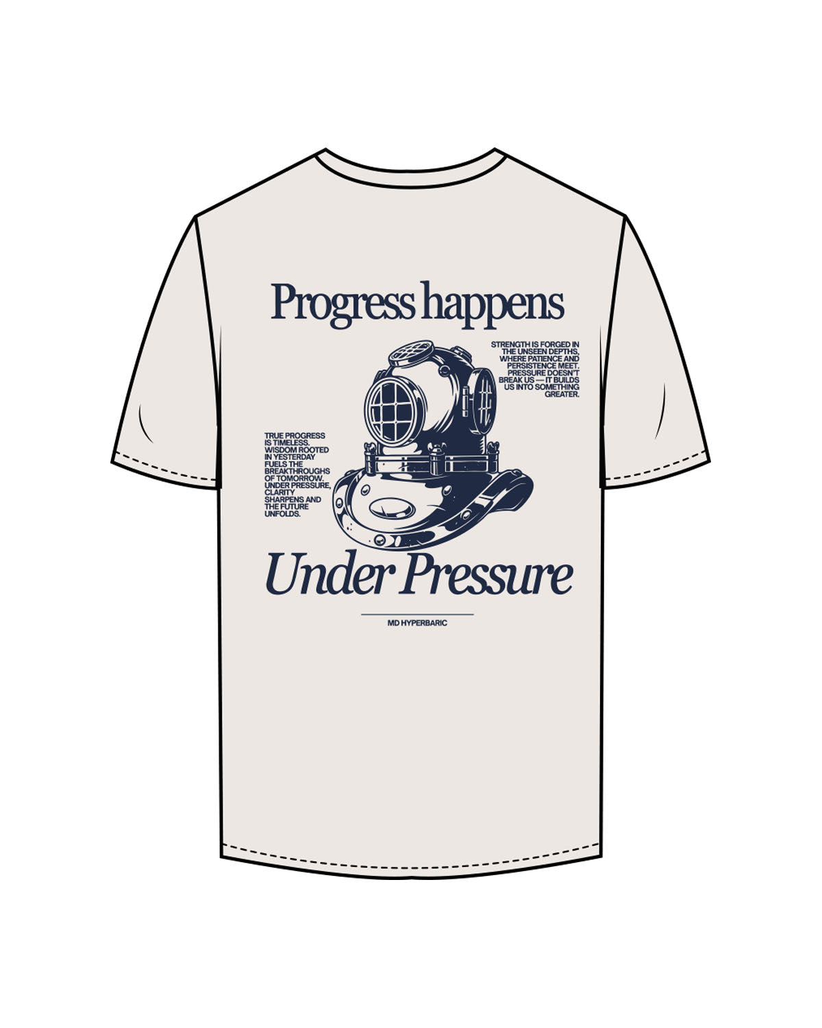 The Mens Tee - Bone - MD Hyperbaric - Left Chest & Back Illustration - Printed - Navy