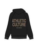 The Womens Hoodie - Black - Athletic Culture - Left Chest & Back Center Stacked - Sand