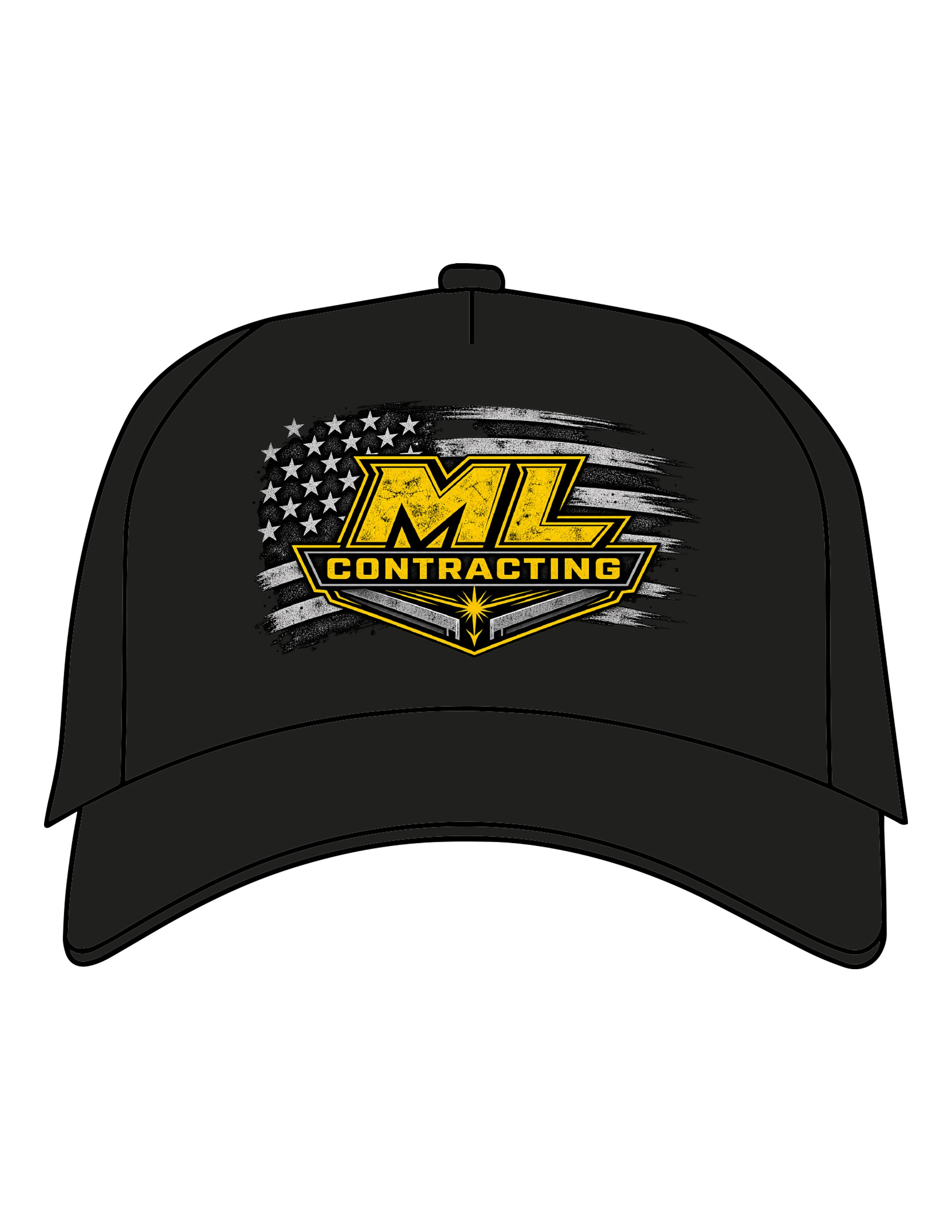 The Canvas Cap - Black - ML Contracting LLC - Center Crown Flag - Printed - Full Color