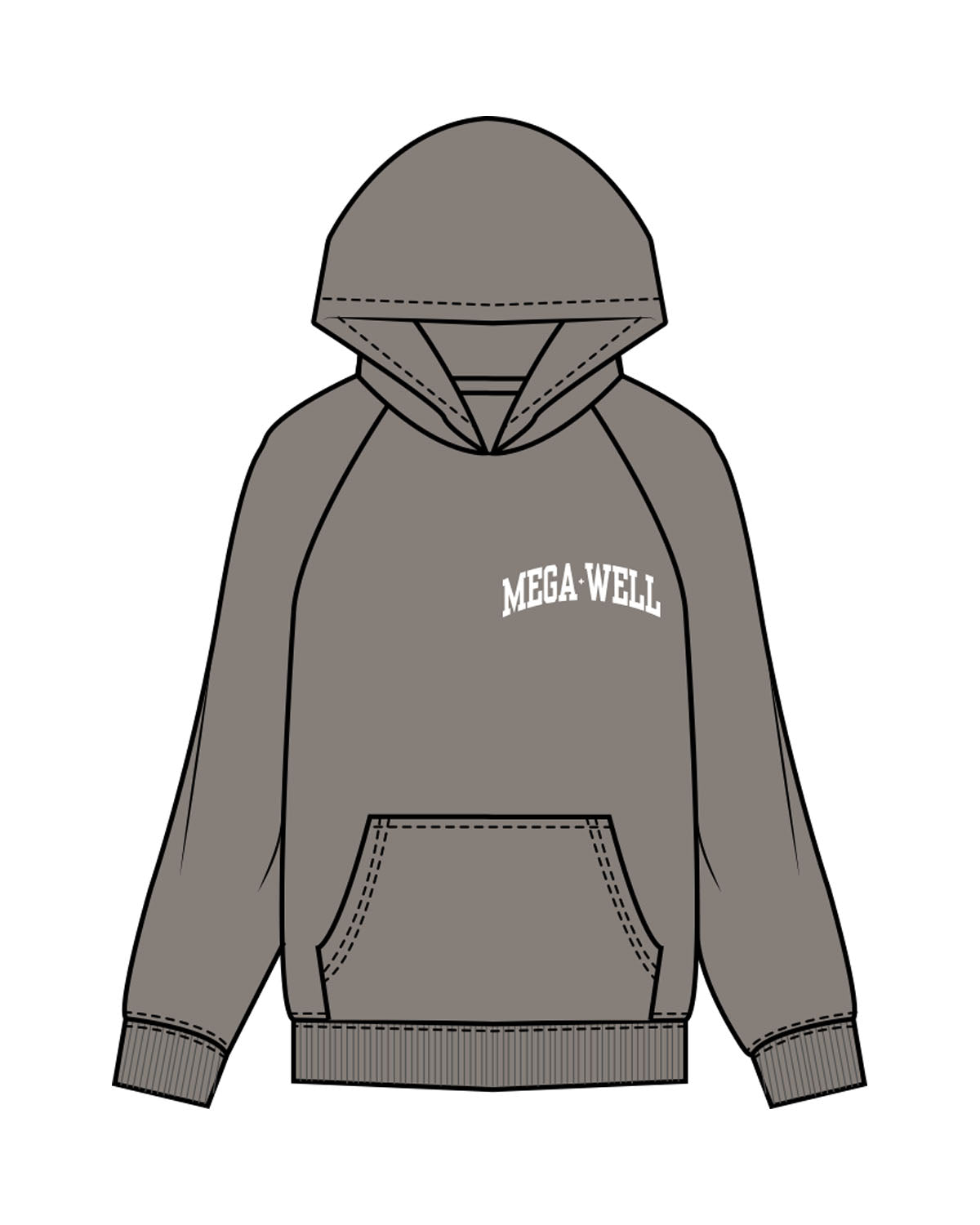 The Mens Hoodie - Washed Gray - Mega Well - Left Chest - Printed - White