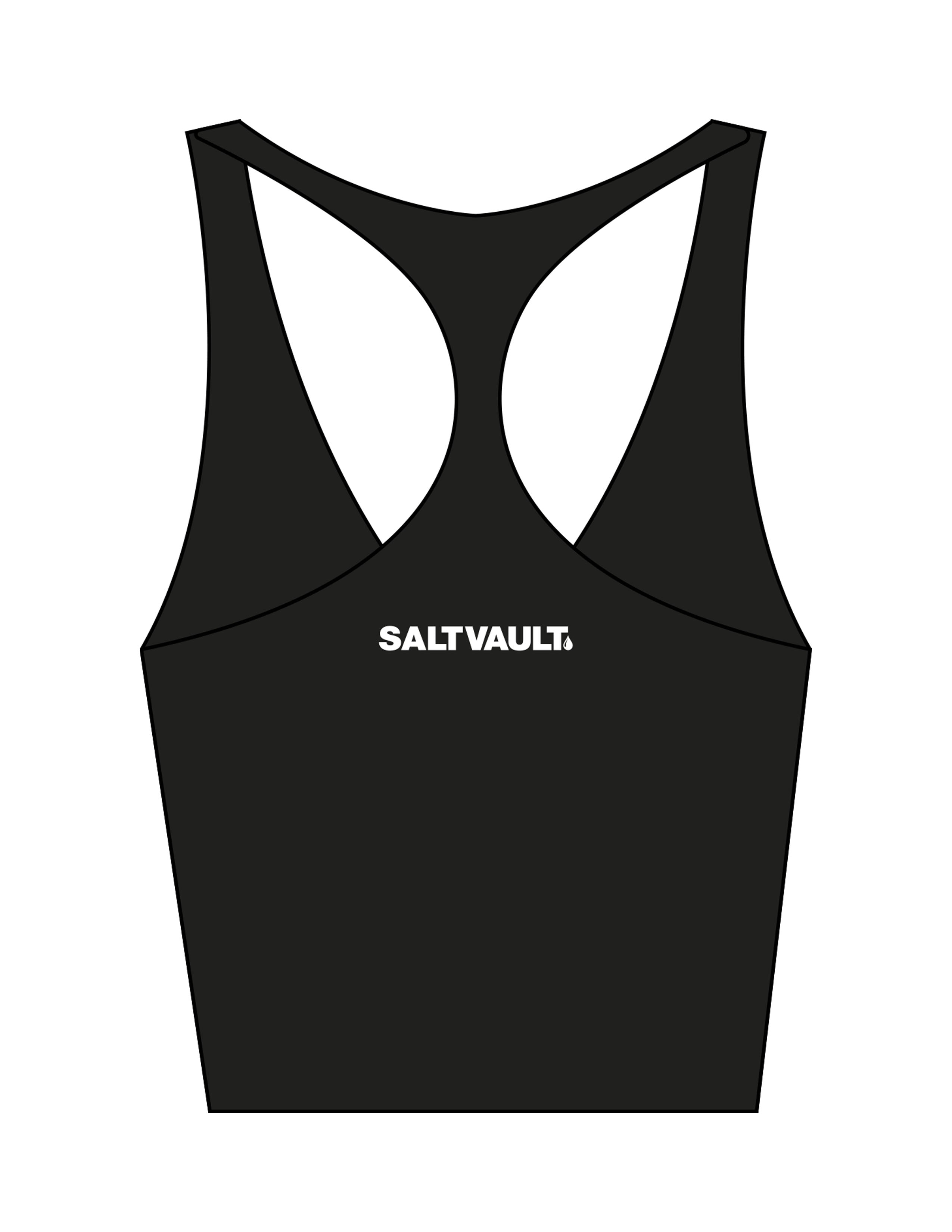 The Racer Tank - Black - Saltvault - Left Chest & Center Back - Printed - White