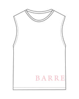The Womens Classic Crop Tank - White - Barre Life - Front Bottom Left "BARRE" & Back Bottom Right "LIFE" - Printed - Pink