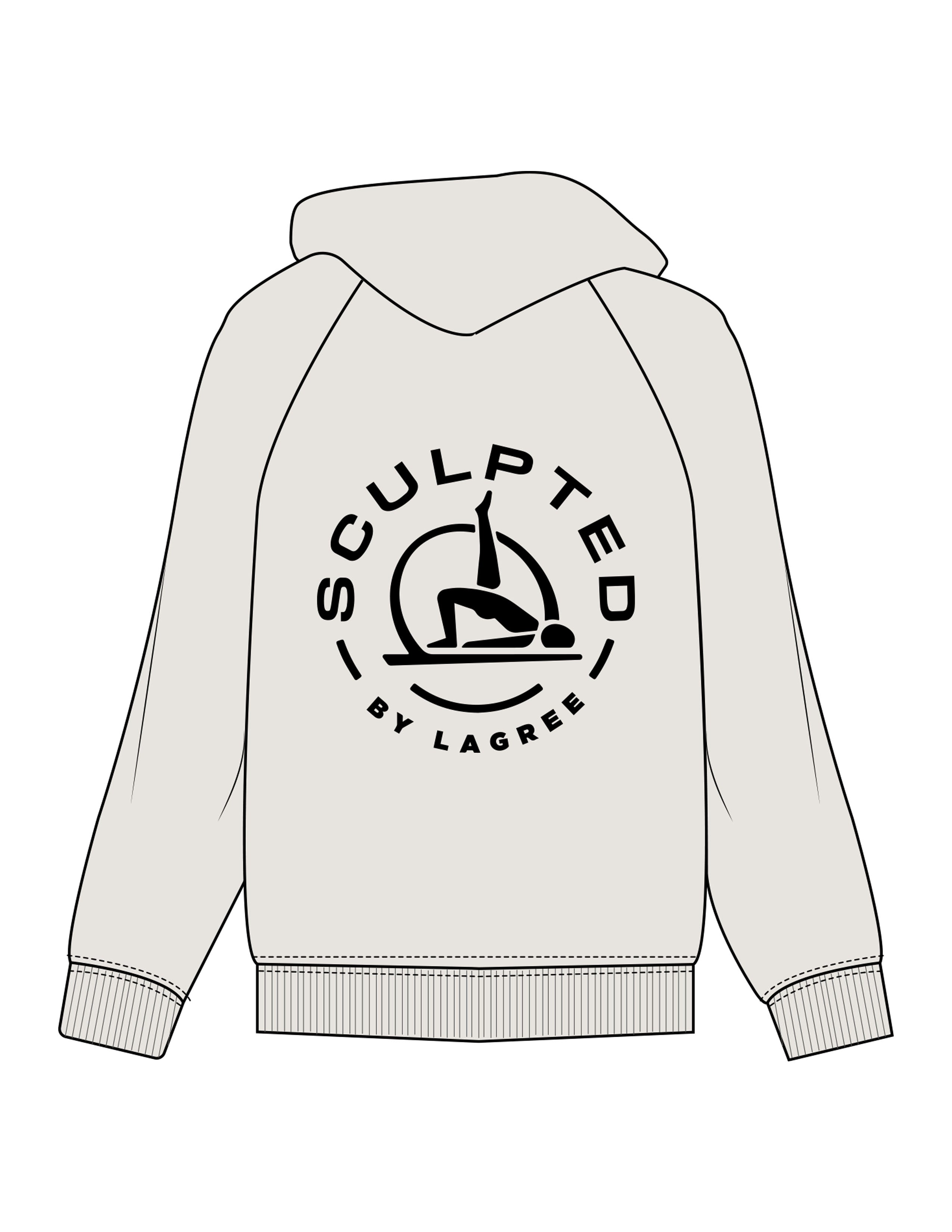 The Mens Hoodie - Washed Bone - Sculpted By Lagree - Left Chest Stacked & Back Round - Printed - Black