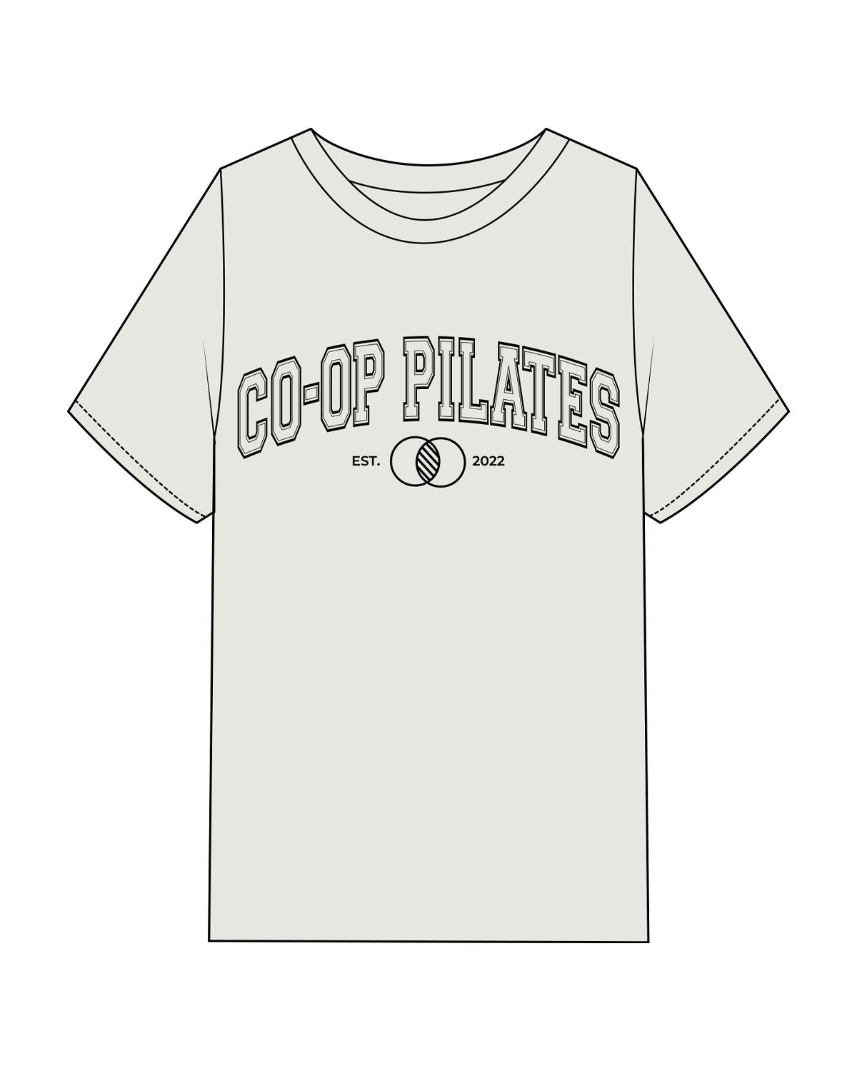 The Womens Heavyweight Tee - Washed Bone - Co-Op Pilates - Center Chest Stacked - Printed - Black