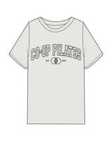 The Womens Heavyweight Tee - Washed Bone - Co-Op Pilates - Center Chest Stacked - Printed - Black