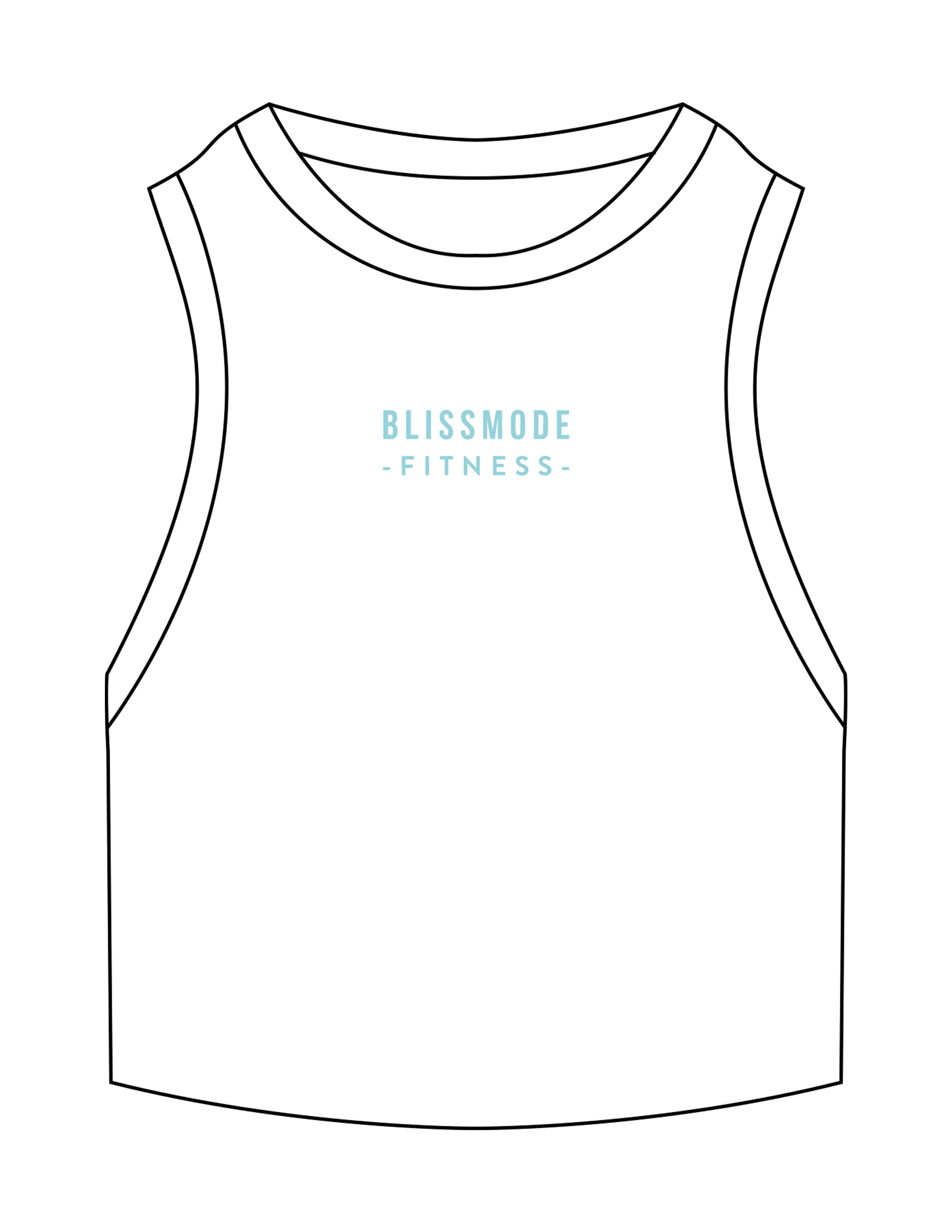 The Ribbed Crop Tank - White - BLISSMODE FITNESS - Center Chest Stacked - Embroidered - Blue