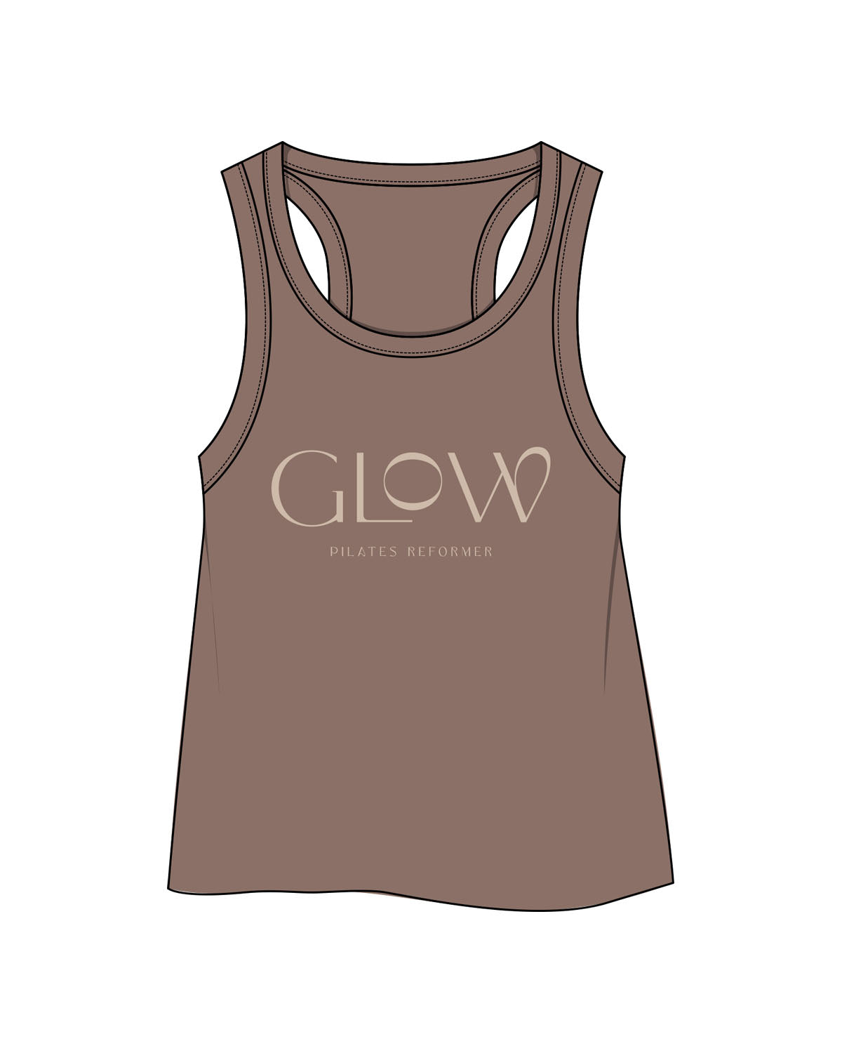 The Crop Tank - Cacao - GlowPilates - Center Chest Stacked - Printed - Tan