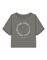 The Heavyweight Crop Tee - Washed Gray - Reforming Foundations - Center Chest Stacked - Printed - White