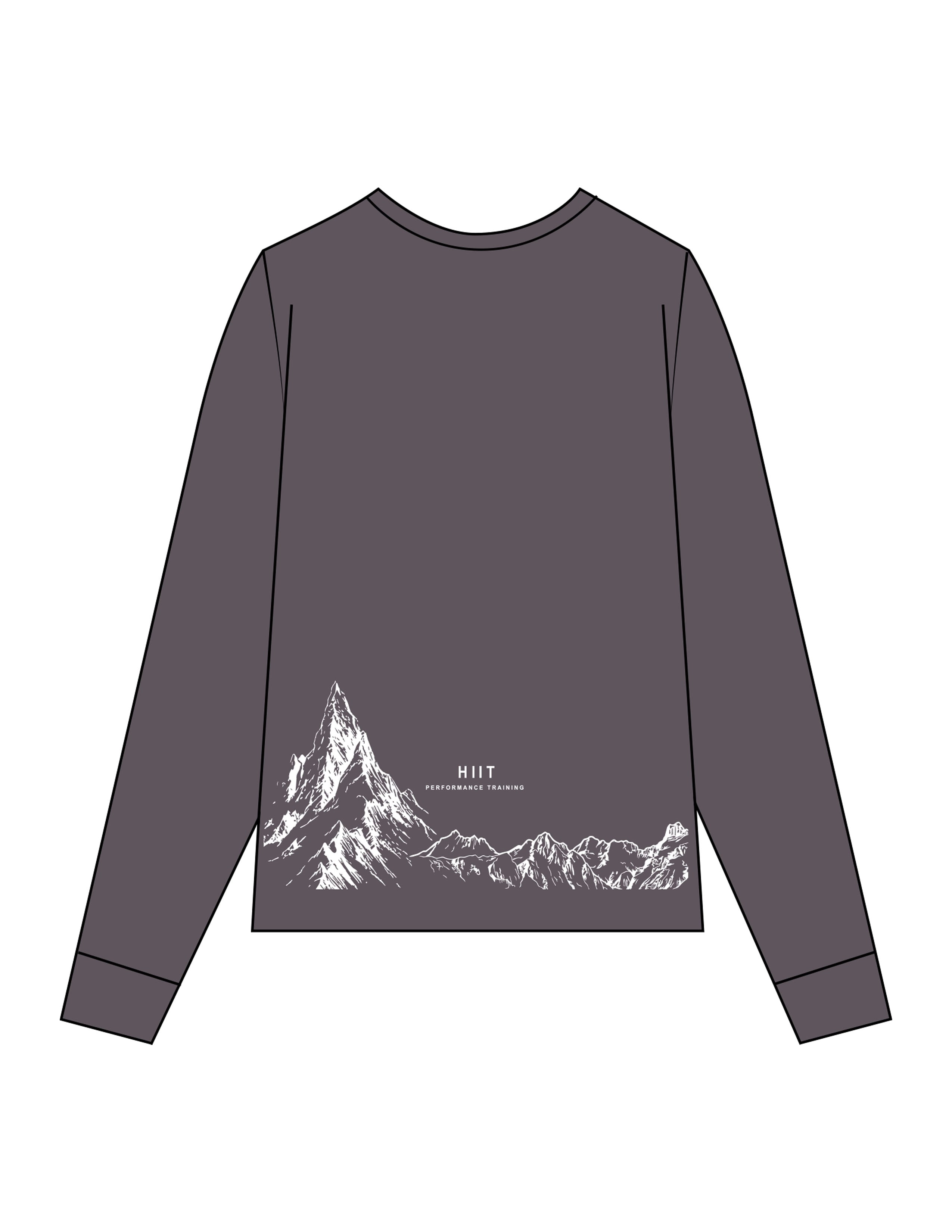 The Unisex Midweight Long Sleeve - Graphite - HIIT Performance - Left Chest Stacked - Printed - White