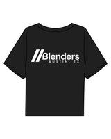 The Boxy Crop Tee - Black - Blenders - Left Chest & Back Stacked - Printed - White