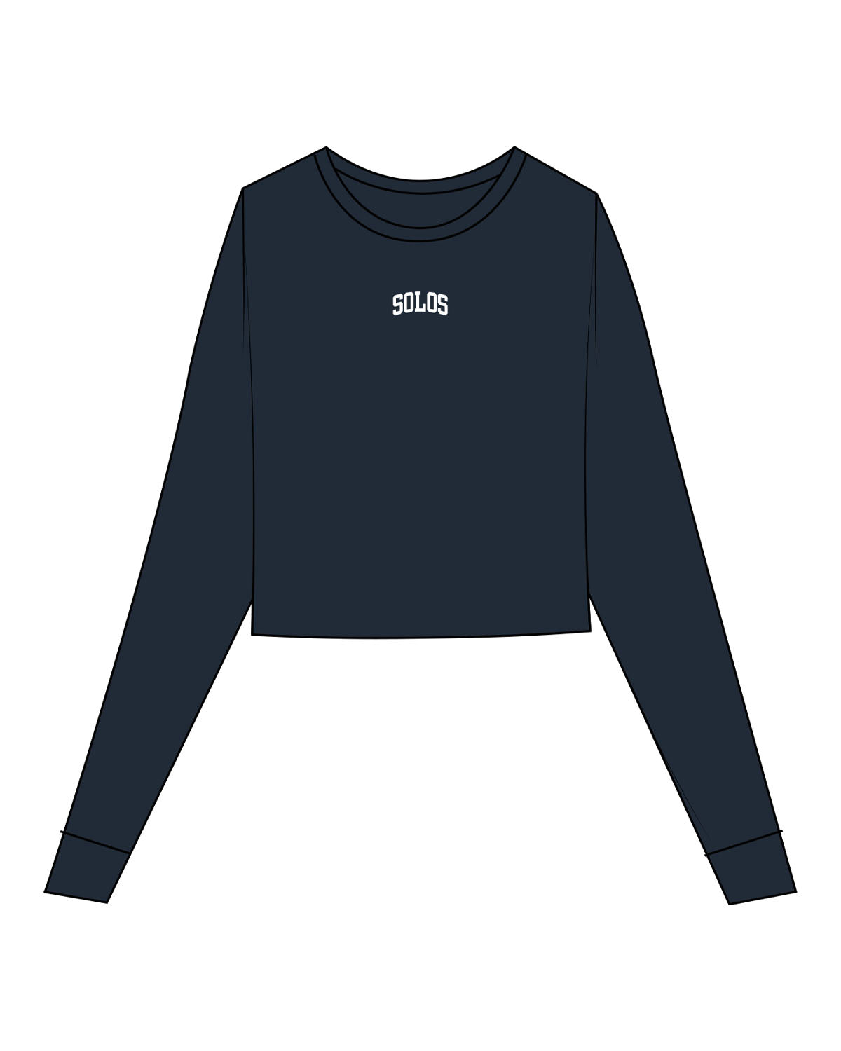 The Micro Rib Crop Long Sleeve - Navy - Solos Pilates - Center Chest "SOLOS" - Printed - White